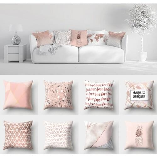 Pink Cushion Cover 45X45cm Pillowcase Flowers Geometry Printed Sofa Cushions Polyester Decorative Pillow Covers Home Decor