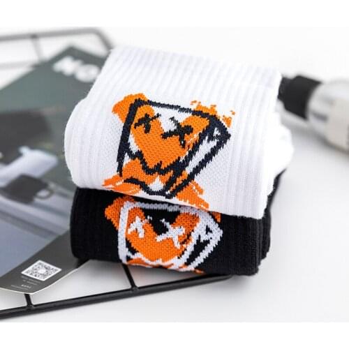 Adult Short Crew Street Fashion Band-aid Cotton Socks Sign Danger Cross Funny Wry Face Grimace Streetwear Danger Health.styptic