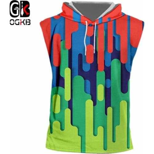 OGKB Splash Paint Colorful Stripes Hooded Tank Top Summer Men 3D Printing Vest Personality Streetwear Casual Sleeveless Shirt