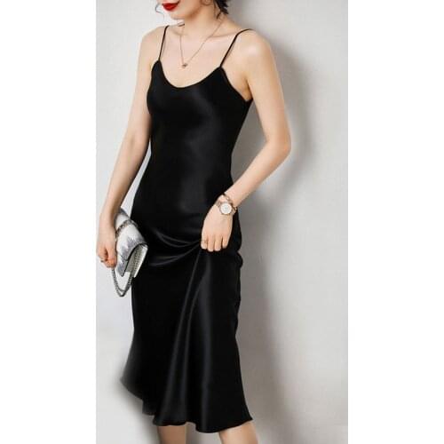 2021 Fashion Woman Dress Sexy Satin Sleeveless Spaghetti Strap Straight Solid Shiny Sundress Imitation Silk Dress Lady Vestidos