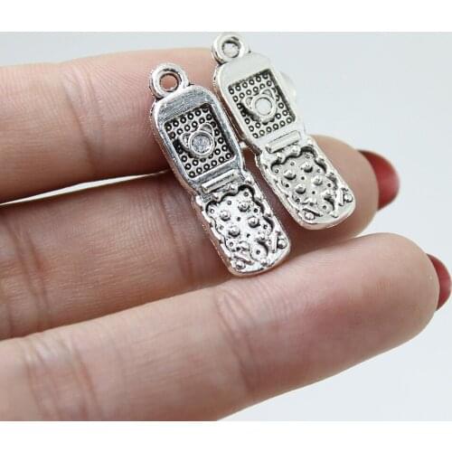 Yamily 20pcs/27x9mm Cell Phone Charm Zinc Alloy Mobile Phone Pendants For Necklace Earring Diy Jewelry Making