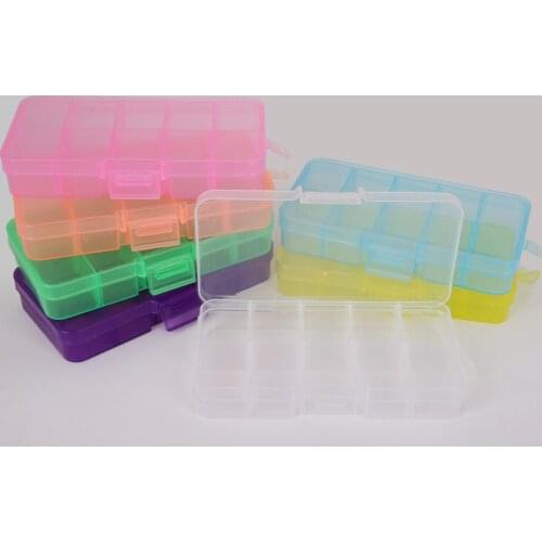 12.8 x 6.5 x 2.2cm 10 Grid Adjustable Transparent Jewelry Storage Box Ring Earring Beads Case Plastic Portable Organizer Box