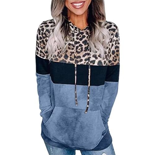 2021 Fashoin Leopard Patchwork Sweatshirts Women Harajuku Crew Neck Pullover Winter Thermal Warm Long Sleeve Sweater Sudaderas