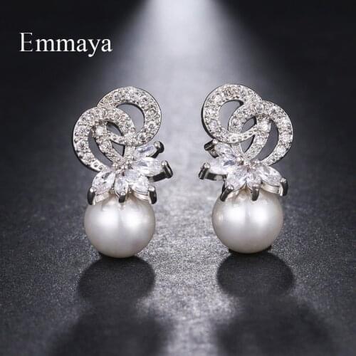 Emmaya Brand Fashion Luxury Originality AAA Cubic Zircon White Gold Color Pearl Earrings For Women Popular Wedding Jewelry Gift