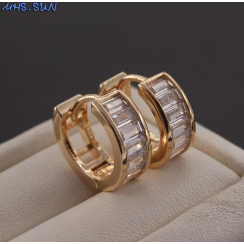 MHS.SUN Fashion Zircon Hoop Earrings Women/Girls Vintage Gold Plated Hollow Round Earrings For Party Gifts Ear Jewelry