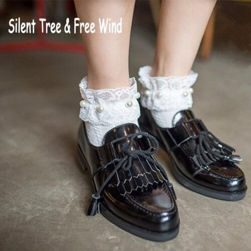 Japanese Kawaii Female Lace Pearl Lolita Socks Cute Women Princess Lace Ruffle Sock With Lace Ladies Retro Ankle Socks For Girls