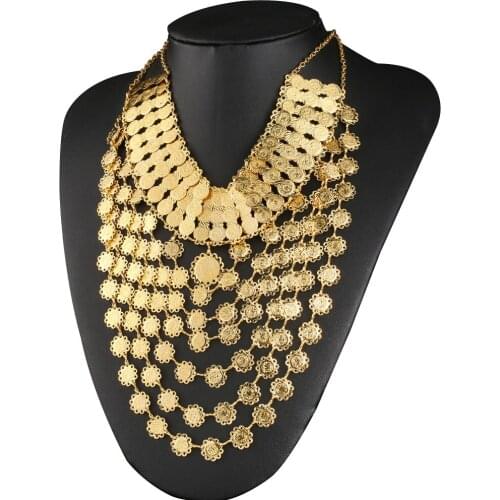 Hot Sale Jewelry Accessories Copper Plating Coin Multi Layer Pendants Gold Color Necklace for Women Bride Wedding