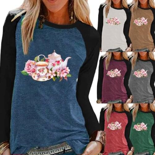 Ladies Autumn Fashion Casual Long Sleeve Shirt Top Women Round Neck Loose T-shirt Pullover Sweatshirt Oversized Print Blouse