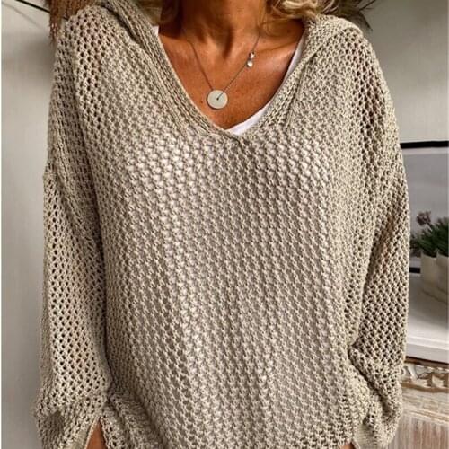 Womens Knitted Outer Sun Protection Knitted Hooded Sun Protection Clothing Hooded Thin Loose Sweater