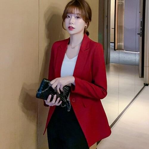 Women 2021 Fashion Office Wear Single Button Blazers Coat Vintage Long Sleeve Pockets Female Outerwear Chic Tops X1673RX