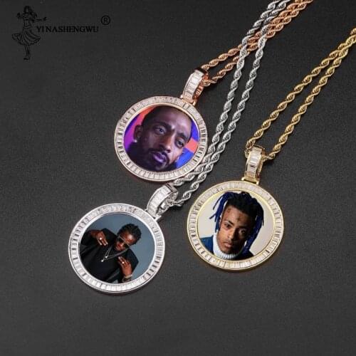 Custom Made Photo With wings Medallions Gold Necklace & Pendant 5mm Tennis Chain Cubic Zircon Mens Necklaces Hip Hop Jewelry