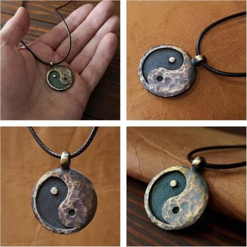 1 Retro Style Black Obsidian Tai Gossip Pendant Jewelry Necklace Yin Female Chain Bead Necklace Yang U4X5