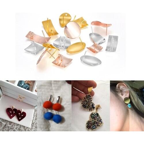 10pair/Lot 7 Styles Earring Stud Posts Connector Plated Geometric Polygonal For DIY Jewelry Making Handmade Earrings Supplies