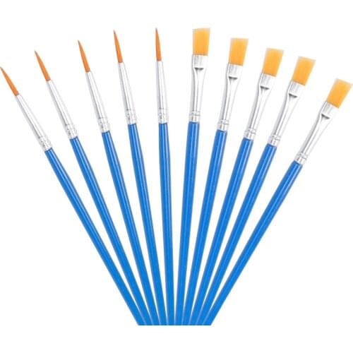 10pcs Nylonhair Detail Flat Paint Brush Children DIY Art Supplies Tool Watercolor Artist Painting Brush Art Stationery