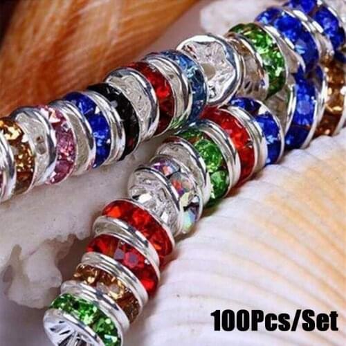 100Pcs Rhinestone Rondelle Spacer Beads For Jewelry Making 6mm Multi Color Crystal Beads DIY Bracelet Necklace Accessories
