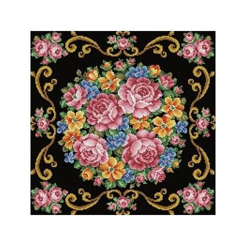 14/18/25/28ct Flowers Hoop 2 black fabric counted unrinting on canvas Chinese Cross Stitch kit needlework Set embroidery