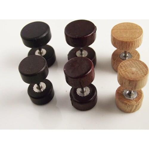 2pcs Free Shipping Fashion 8mm 10mm Natural Wood Fake Illusion Ear Plugs Earrings Studs Fake Cheater Flesh Tunnel Body Jewelry