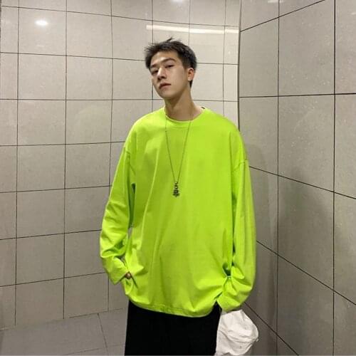 2021 Spring Autumn Candy Color Oversized Long Sleeve T shirt Men Women Harajuku Hip Hop Streetwear Tee Shirt Camisetas