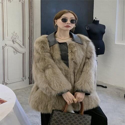 2021 New Winter Womens High-Quality Fox Fur Coat Short Coat Luxury Fur Coat Coat Thick And Warm Plus Size Womens Plush Coat