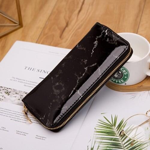 Women PU Leather Clutch Long Wallet Marble Pattern Card Holder Purse Handbag Zipper Bag