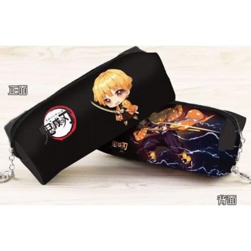 Anime Demon Slayer: Kimetsu no Yaiba PU Leather Pencil Bag Agatsuma Zenitsu School Storage Bag Zipper Cosmetic Bag