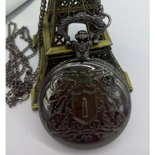 Free shipping Vintage Antique Black Bullet Mens Pocket Watch Pendant Necklace Mens Gift PL869 10pcs