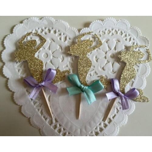 Glitter Aqua Gold Lavender Mermaids Cupcake Toppers Under the Sea birthday bachelorette wedding baby bridal shower toothpicks