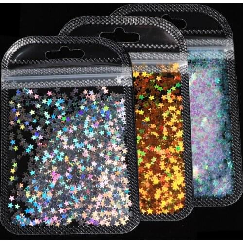 3 Bag/Set Sparkly Gold Silver Nail Art Sequins Spangles Polish Nails Accessories Holographic Laser Star Shape Nails Decorations