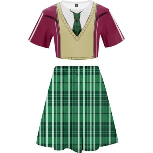 Battle Game in 5 Seconds Yuuri Amakage Cospaly Costume Print Crop Top Skirt Set
