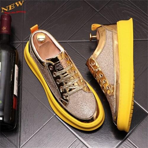 Gold silver Rhinestone Men Casual Shoes punk Sneakers Hip-hop Flats Chaussure Homme