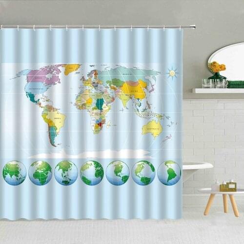 Color Cartoons World Map Shower Curtain Seven Continents Plate Children Home Cloth Creative Art Bathroom Decor Curtains Set