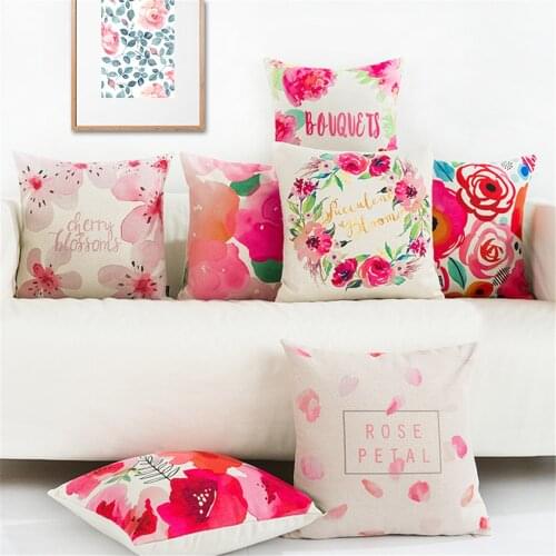 Fresh Flower Red Plant Printed Throw Pillow Cushion Cover Case Funda Cojines Home Textile Cushion Cover For Decoration Sofa