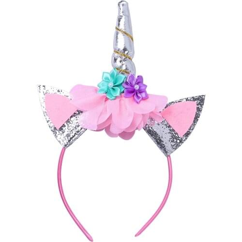 Kids Girls Flower Cat Ears Cute Unicornes Headbands Children Masquerade Halloween Cosplay Cat Ears Anime Party Headwear Headband