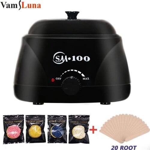 Electric Wax Heater Paraffin Warmer Hair Removal Machine ,100g Beans 10pcs Wood Stickers Hair Removal Sets Waxing Kit