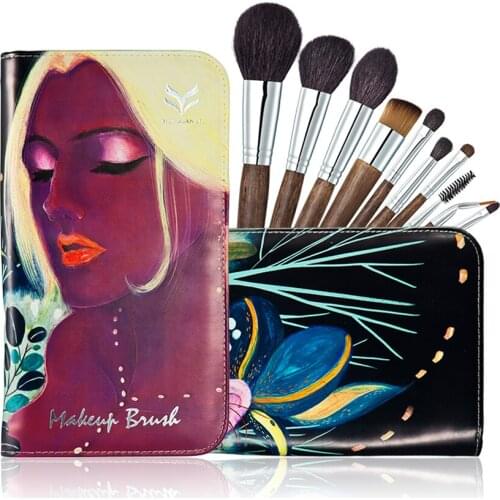 HUAMIANLI Top Quality 10pcs/set Make Up Brush Animal Hair Syntehtic Hair Wood Handle Conveniently Portable Make Up Brush Set