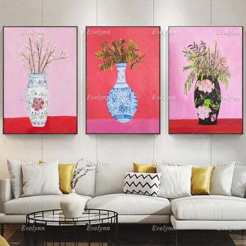 Chinoiserie Vase Art Posters,Blue White Chinoiserie With Flowers,Oriental Art Asia Home Decor Canvas Wall Art Prints Unique Gift