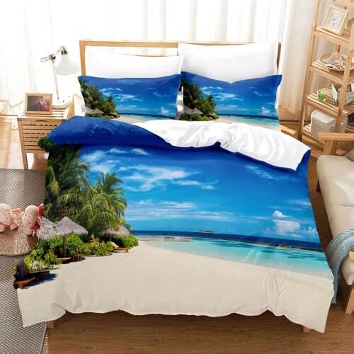 Seaside Scenery Bedding Set Single Twin Full Queen King Size Ship Coconut Tree Bed Set Childrens Kid Bedroom Duvetcover Sets 06