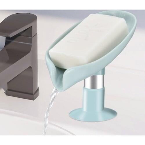Leaf Shape Soap Box Bathroom Soap Holder Kitchen Dish Storage Plate Tray Standing Suction Cup Soap Holder Bathroom Supplies Hot