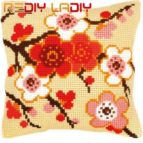Cross Stitch Cushion Flowers Scenery DIY Chunky Cross-Stitch Kits Acrylic Yarn Pillow Case Home Decor Sofa Pillows Arts & Crafts