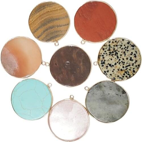 Natural Stone Picture Stone Round Pendant 40mm Spotted Stone Edging Pendant Handmade DIY Necklace Sweater Chain Accessories