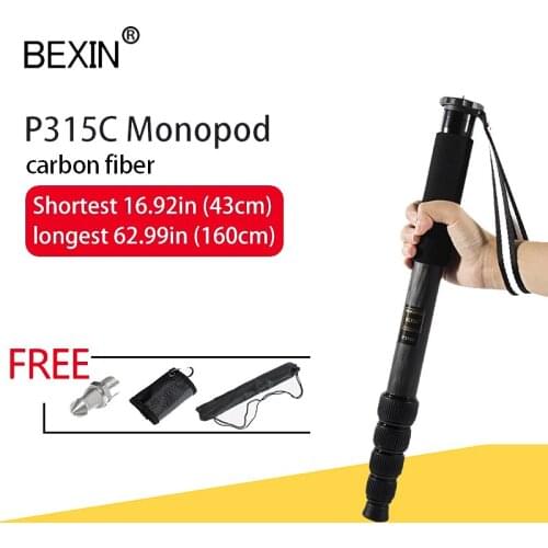 BEXIN P315C Carbon Fiber Monopod Professional Travel Lightweight Stand Monopod for Smart Camera SLR Camera Shooting Video