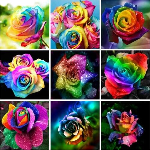 Flowers 5D DIY Diamond Colorful Personality Roses Embroidery Mosaic Wall Sticker Painting Mosaic Embroidery Cross Stitch Mosaic