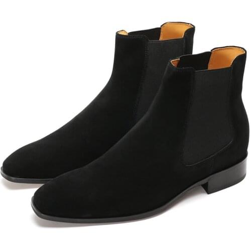 Mens Chelsea Winter Black Cow Suede Shoes Work Boots Non-Slip Fashion Designer Shoes Men Add Velvet Business