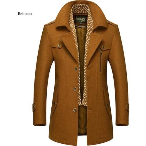 Men Winter Wool Coat Mens New Casual Brand Solid Color Wool Blends Woolen Pea Coat Male Trench Coat Overcoat