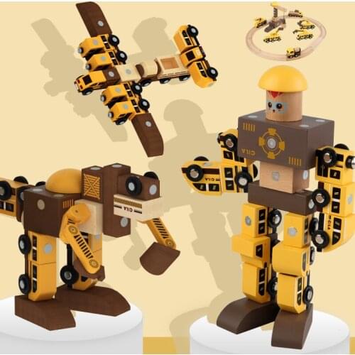 DIY Wooden magjc engineering vehicle set toy Magnetic Variety Assembly Car for children education Toy