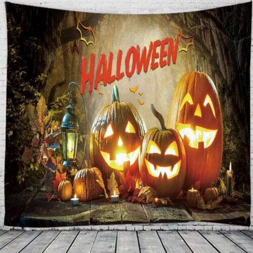 Halloween Wall Tapestry Bedroom Living Room Decoration Psychedelic Scary Pumpkin Skull Skeleton Bat Castle Grim Reaper Deco