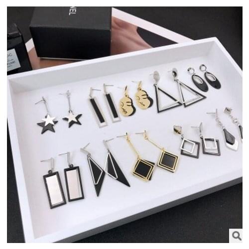 New Arrival Hollow Geometric Asymmetry Earrings Fashion Simple Metal Bars Triangular Round Star Long Stud Earrings For Women