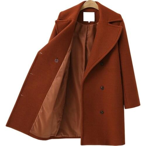 New Thin Wool Blend Coat Women Long Sleeve Turn-down Collar Outwear Jacket Casual Autumn Winter Elegant Overcoat Z5722