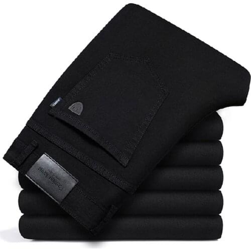 New Mens Long Straight 2021 Cotton Business Black Slim Elastic Jeans Casual Trousers Classic Style Denim Male Brand Pants