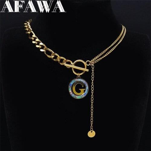 G Letter Abalone Stainless Steel Chokers Necklace for Men/Women Gold Color Pendants Necklaces Jewelry collier lettre NXS02